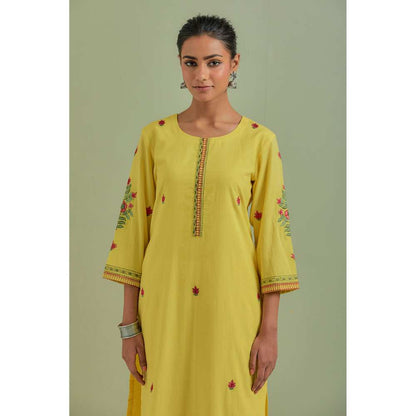 Priya Chaudhary Cotton Embroidered Yellow Kurta with Pant and Dupatta (Set of 3)