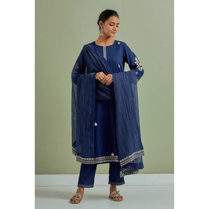 Priya Chaudhary Cotton Embroidered Blue Kurta with Pant and Dupatta (Set of 3)