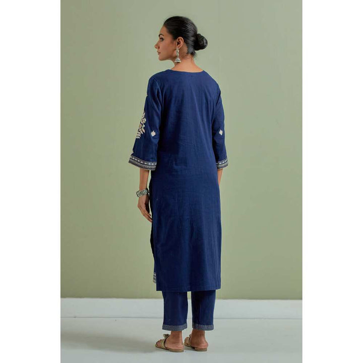 Priya Chaudhary Cotton Embroidered Blue Kurta with Pant and Dupatta (Set of 3)