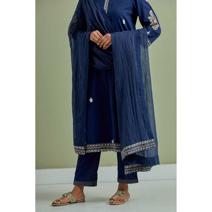 Priya Chaudhary Cotton Embroidered Blue Kurta with Pant and Dupatta (Set of 3)