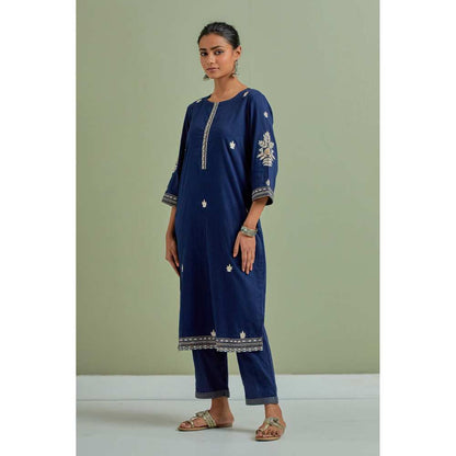 Priya Chaudhary Cotton Embroidered Blue Kurta