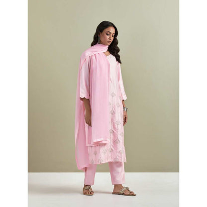 Priya Chaudhary Chanderi Embroidered Pink Kurta with Pant and Dupatta (Set of 3)