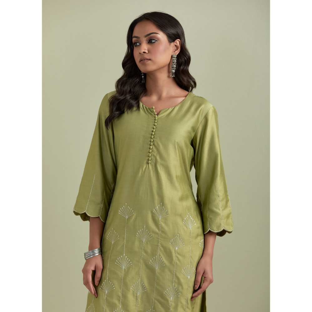 Priya Chaudhary Chanderi Embroidered Green Kurta