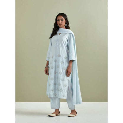 Priya Chaudhary Chanderi Embroidered Powder Blue Kurta with Pant and Dupatta (Set of 3)