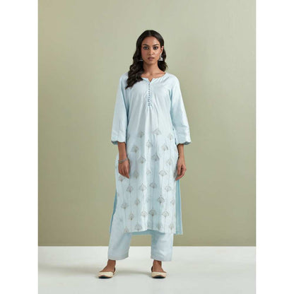 Priya Chaudhary Chanderi Embroidered Powder Blue Kurta with Pant (Set of 2)