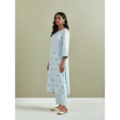 Priya Chaudhary Chanderi Embroidered Powder Blue Kurta with Pant (Set of 2)