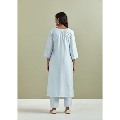 Priya Chaudhary Chanderi Embroidered Powder Blue Kurta with Pant (Set of 2)
