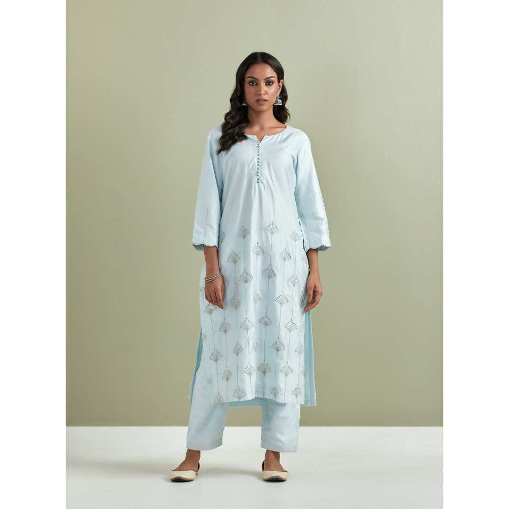 Priya Chaudhary Chanderi Embroidered Powder Blue Kurta