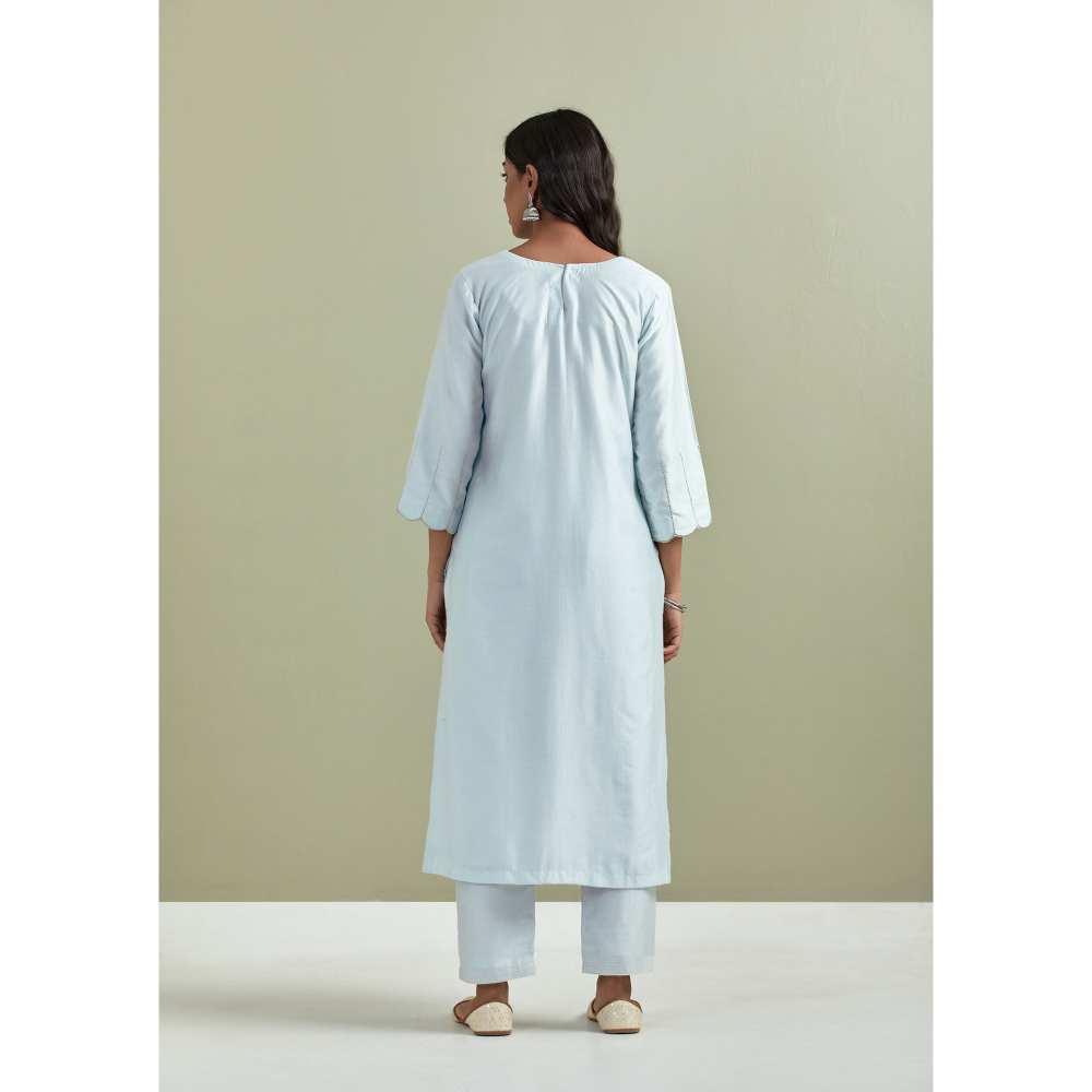 Priya Chaudhary Chanderi Embroidered Powder Blue Kurta