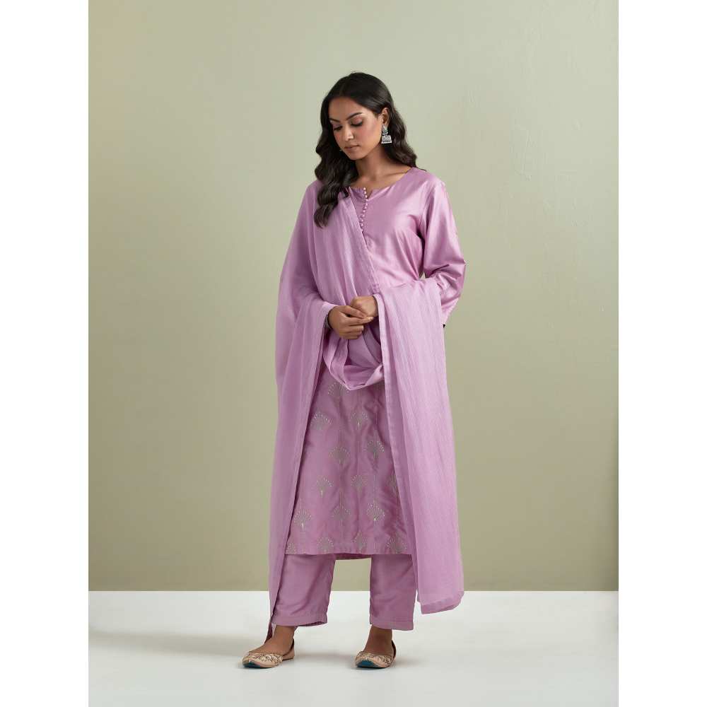 Priya Chaudhary Chanderi Embroidered Purple Kurta with Pant and Dupatta (Set of 3)