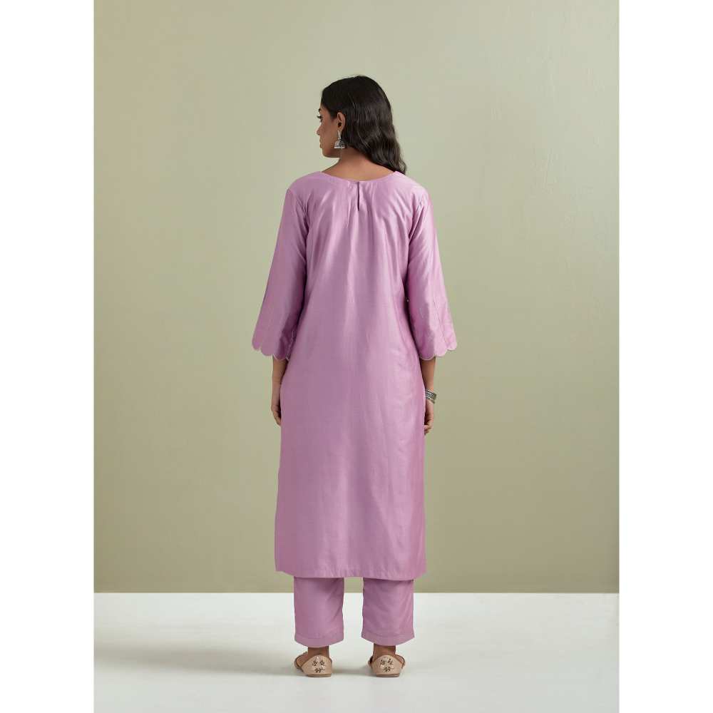 Priya Chaudhary Chanderi Embroidered Purple Kurta with Pant (Set of 2)