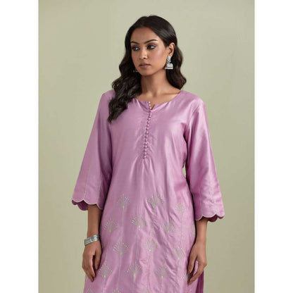 Priya Chaudhary Chanderi Embroidered Purple Kurta with Pant (Set of 2)