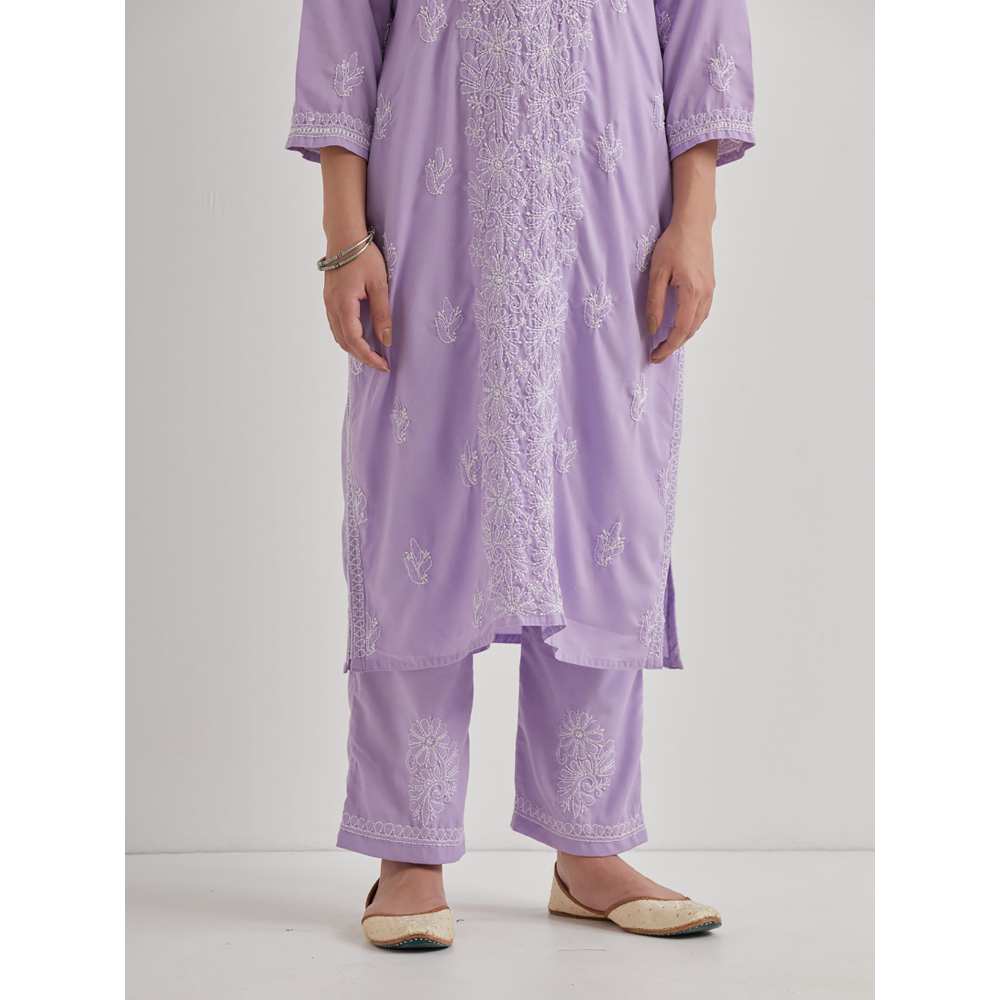 Priya Chaudhary Cotton Embroidered Purple Kurta with Pant and Dupatta (Set of 3)