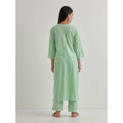 Priya Chaudhary Cotton Embroidered Green Kurta with Pant and Dupatta (Set of 3)