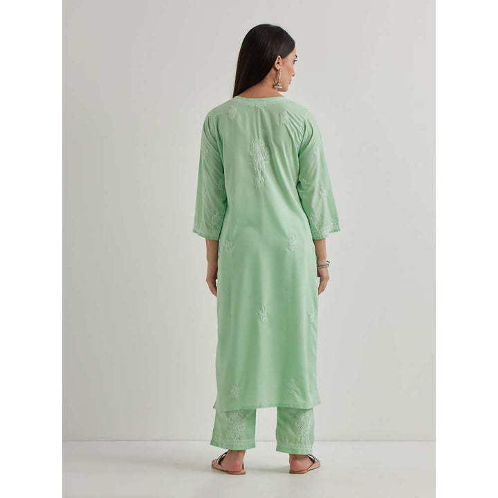 Priya Chaudhary Cotton Embroidered Green Kurta with Pant and Dupatta (Set of 3)
