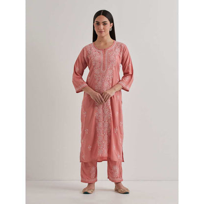 Priya Chaudhary Cotton Embroidered Peach Kurta with Pant and Dupatta (Set of 3)