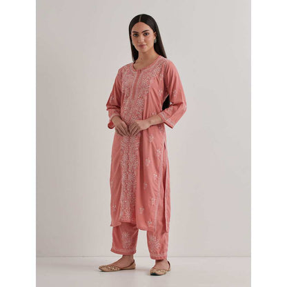Priya Chaudhary Cotton Embroidered Peach Kurta with Pant and Dupatta (Set of 3)