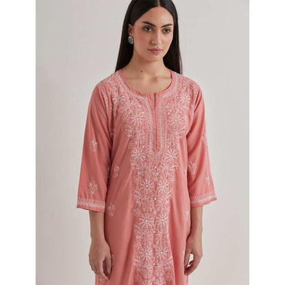 Priya Chaudhary Cotton Embroidered Peach Kurta with Pant and Dupatta (Set of 3)