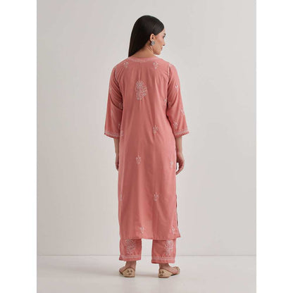 Priya Chaudhary Cotton Embroidered Peach Kurta with Pant and Dupatta (Set of 3)