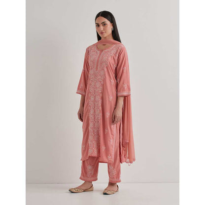 Priya Chaudhary Cotton Embroidered Peach Kurta with Pant and Dupatta (Set of 3)