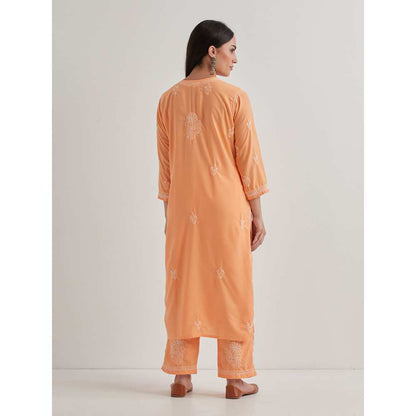 Priya Chaudhary Cotton Embroidered Orange Kurta with Pant and Dupatta (Set of 3)
