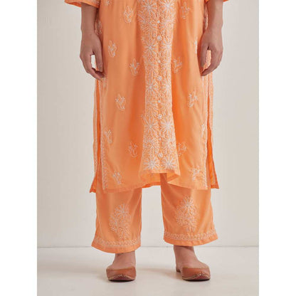 Priya Chaudhary Cotton Embroidered Orange Kurta with Pant and Dupatta (Set of 3)