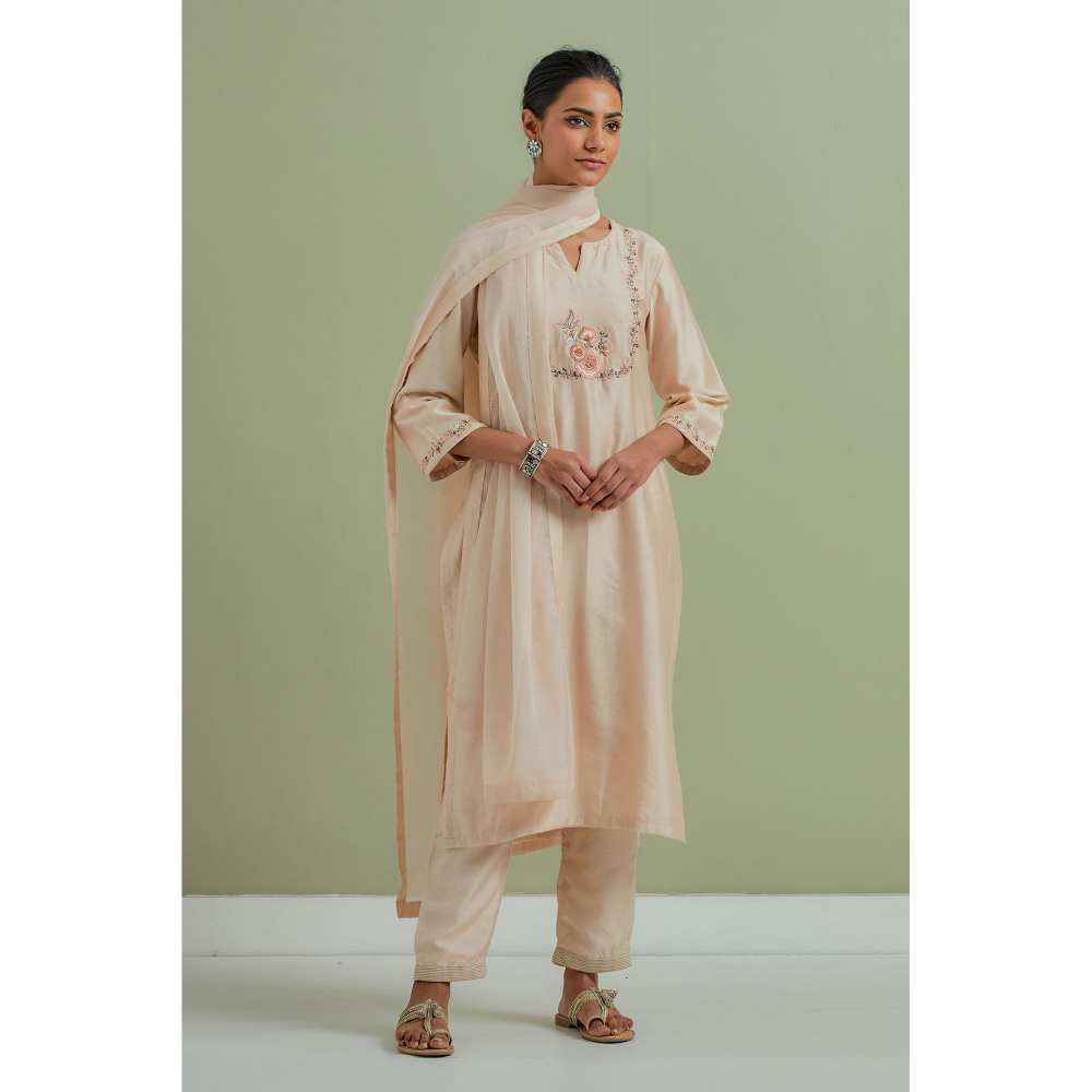 Priya Chaudhary Embroidered Beige Kurtas (Set of 3)