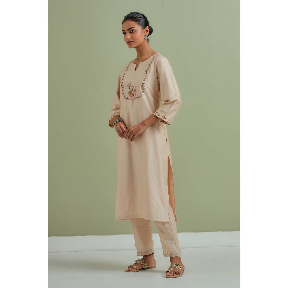 Priya Chaudhary Embroidered Beige Kurtas (Set of 3)