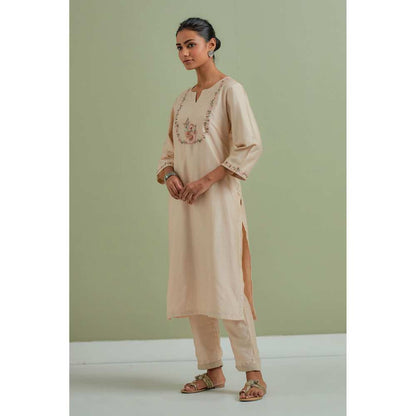 Priya Chaudhary Embroidered Beige Kurtas (Set of 3)