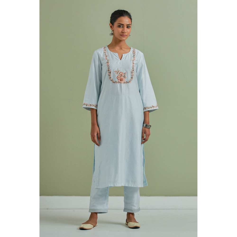 Priya Chaudhary Embroidered Powder Blue Kurtas (Set of 3)