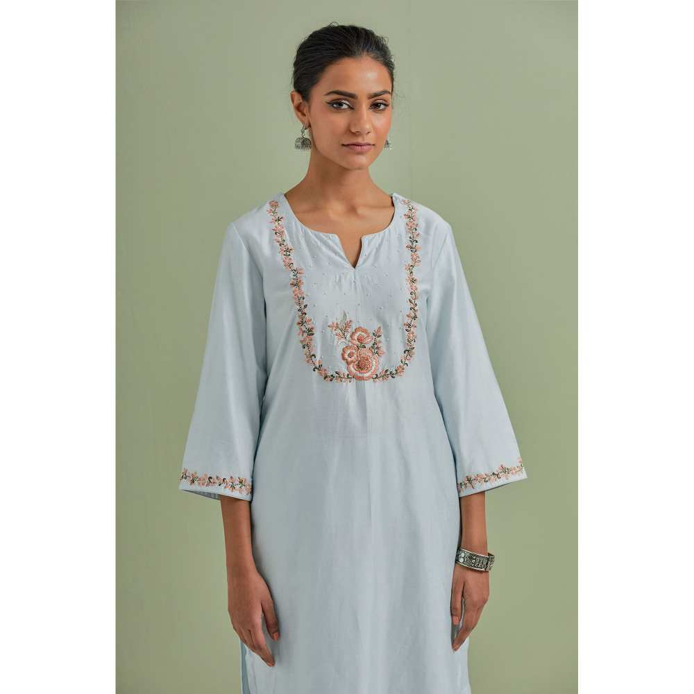 Priya Chaudhary Embroidered Powder Blue Kurtas (Set of 3)