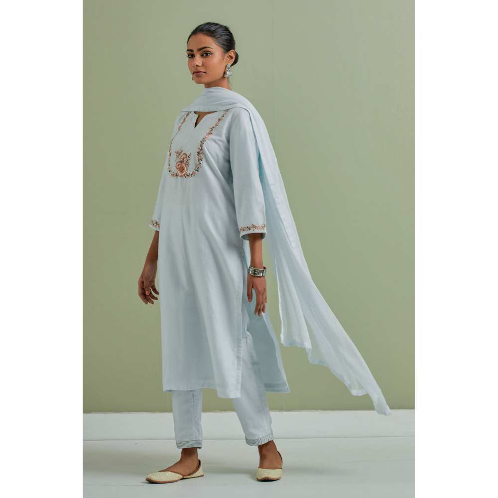 Priya Chaudhary Embroidered Powder Blue Kurtas (Set of 3)