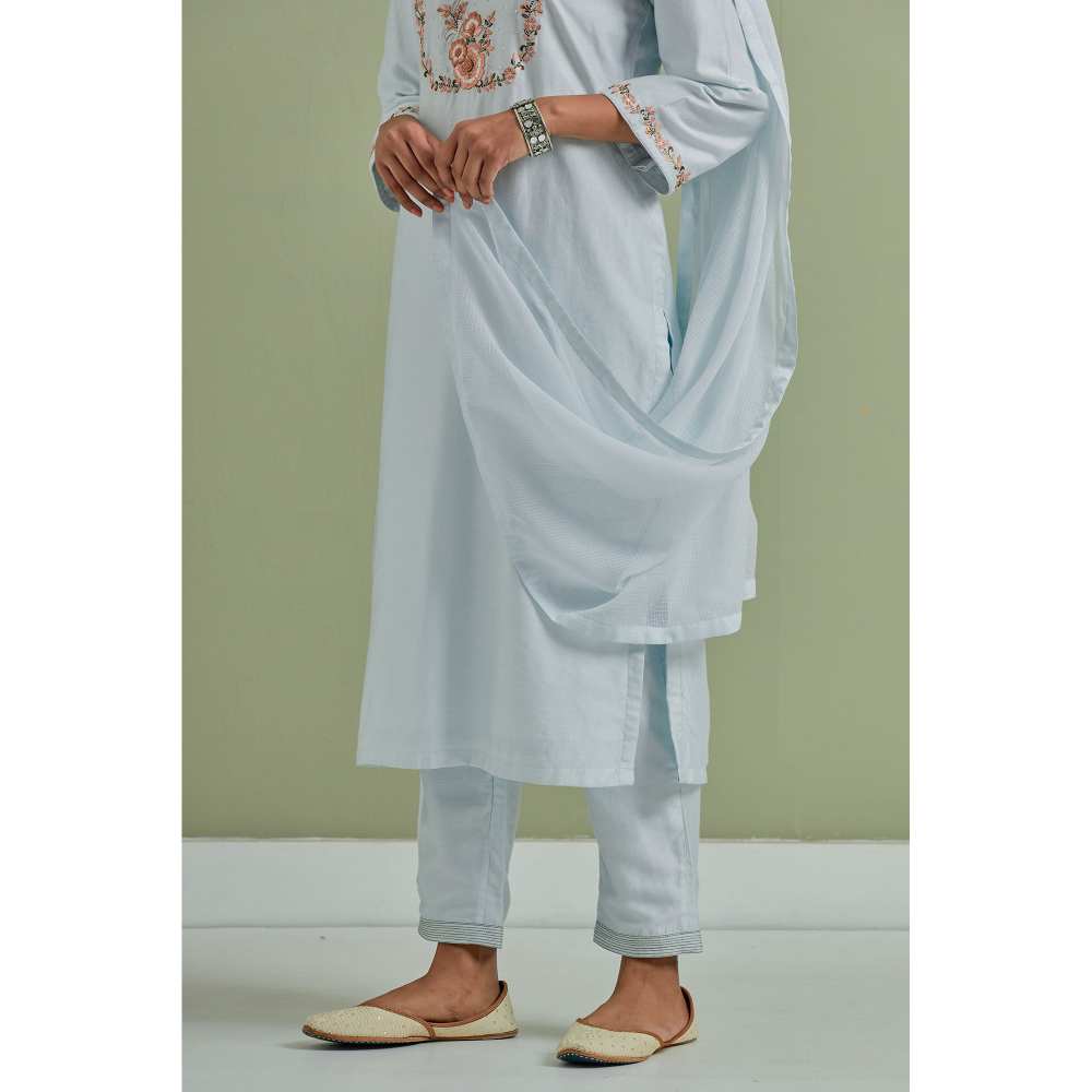 Priya Chaudhary Embroidered Powder Blue Kurtas (Set of 3)