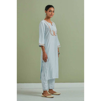Priya Chaudhary Embroidered Powder Blue Kurtas (Set of 2)