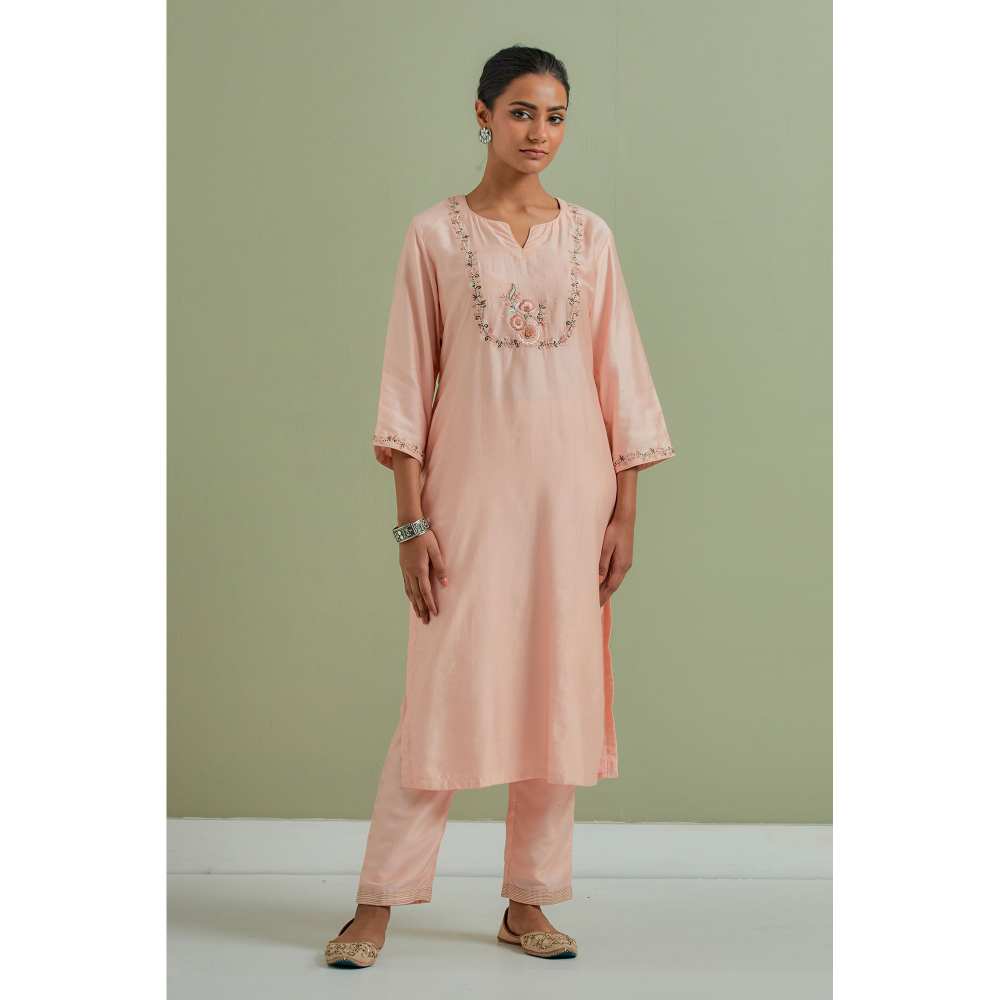 Priya Chaudhary Embroidered Peach Kurtas (Set of 3)
