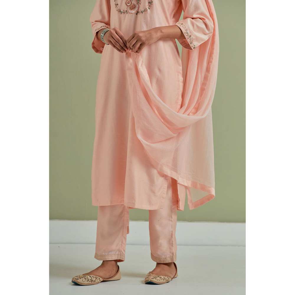 Priya Chaudhary Embroidered Peach Kurtas (Set of 3)