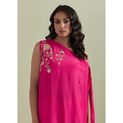 Priya Chaudhary Pink Embroidered Crepe Kurta with Pants (Set of 2)