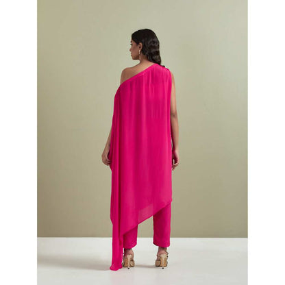 Priya Chaudhary Pink Embroidered Crepe Kurta with Pants (Set of 2)