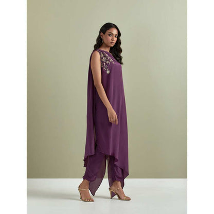 Priya Chaudhary Purple Embroidered Crepe Kurta with Pants (Set of 2)