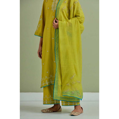 Priya Chaudhary Green Embroidered Chanderi Silk Kurta Palazzo and Dupatta (Set of 3)