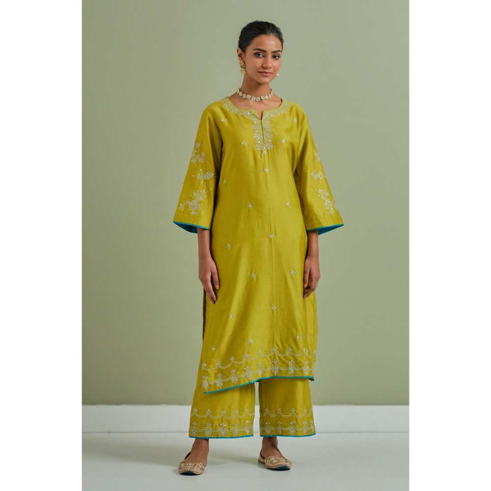 Priya Chaudhary Green Embroidered Chanderi Silk Kurta