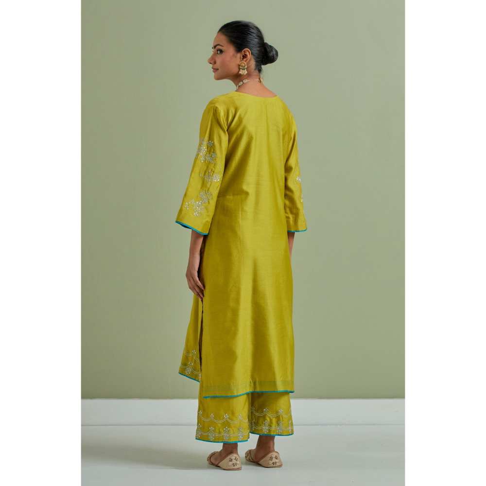 Priya Chaudhary Green Embroidered Chanderi Silk Kurta