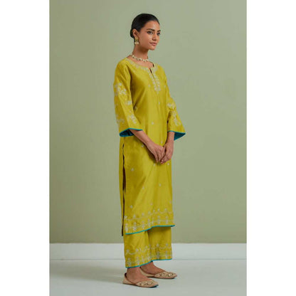 Priya Chaudhary Green Embroidered Chanderi Silk Kurta