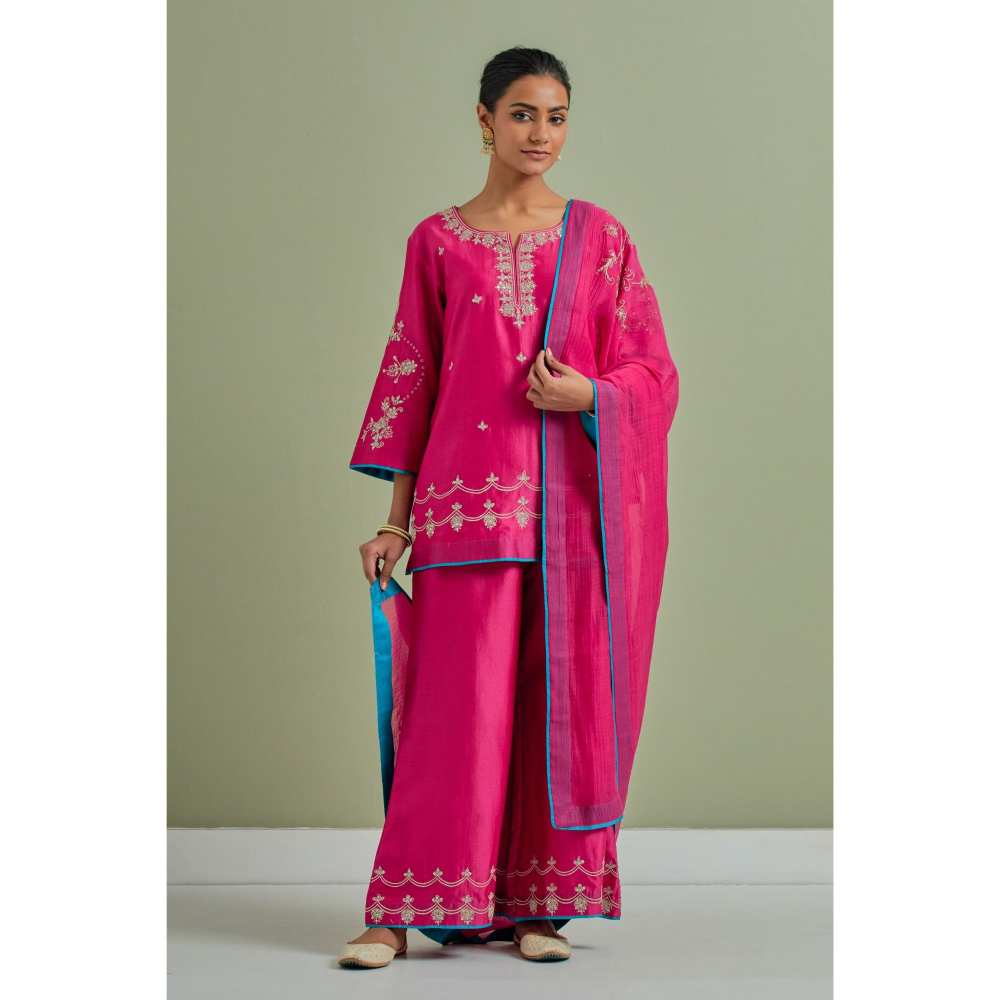 Priya Chaudhary Pink Kurti Palazzo and Dupatta (Set of 3)
