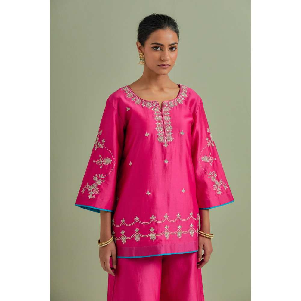 Priya Chaudhary Pink Kurti Palazzo and Dupatta (Set of 3)