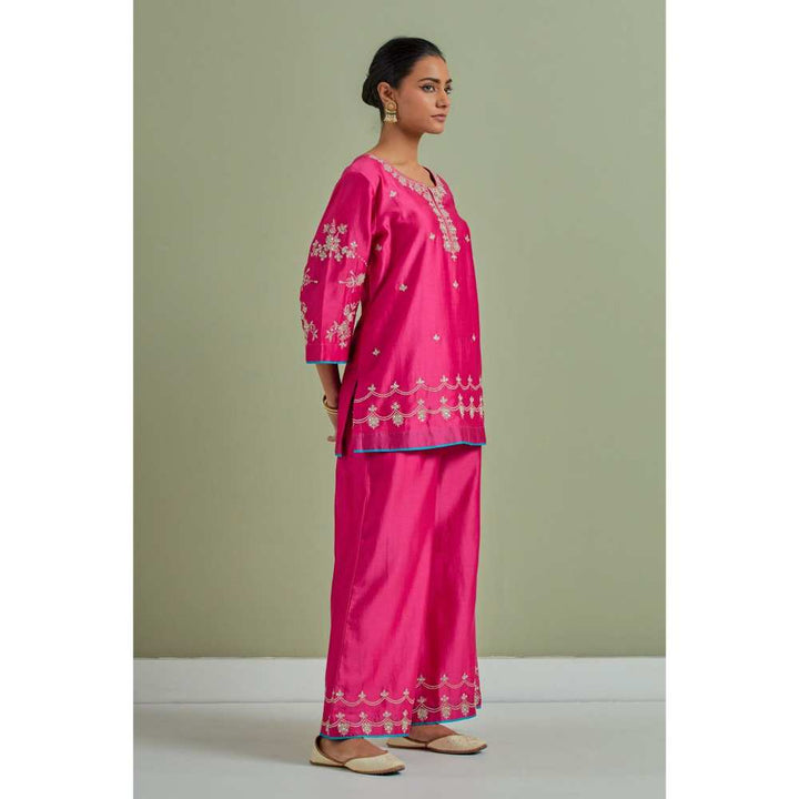 Priya Chaudhary Pink Embroidered Chanderi Silk Kurta