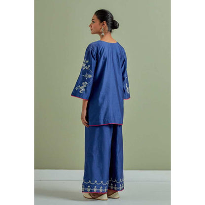 Priya Chaudhary Blue Embroidered Chanderi Silk Kurta