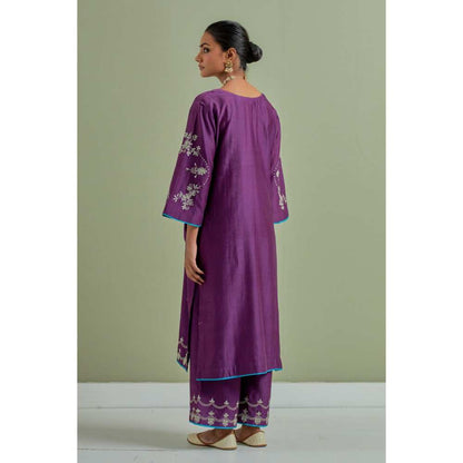 Priya Chaudhary Purple Embroidered Chanderi Silk Kurta with Palazzo (Set of 2)