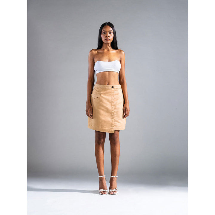 PRIMAL GRAY Beige Recycled Polyester Suede Asymmetrical Short Skirt
