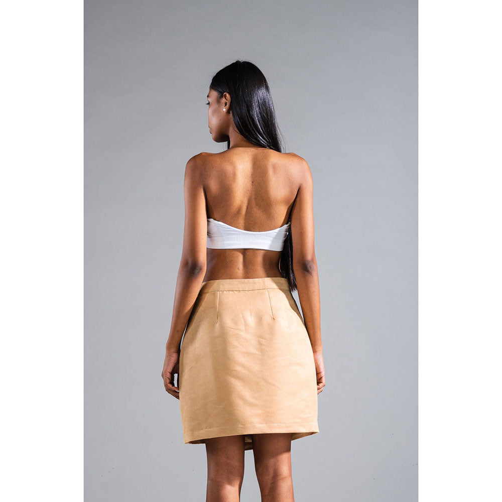 PRIMAL GRAY Beige Recycled Polyester Suede Asymmetrical Short Skirt